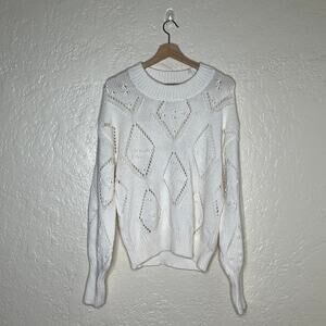 LOFT Sweater Large White Pointelle Bobble Knit Women's Long Sleeve NWT Feminine